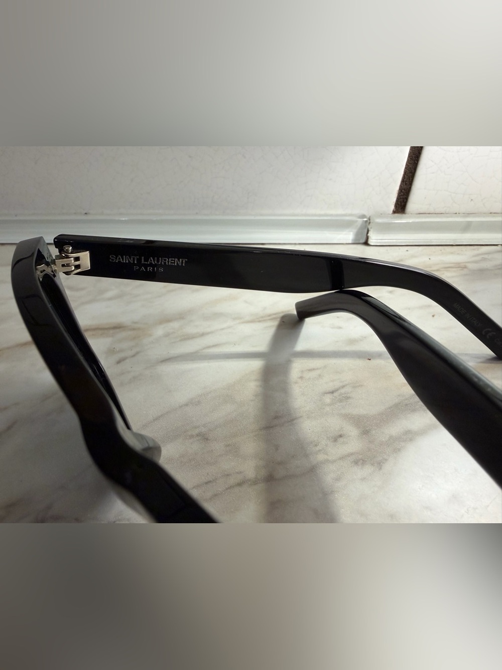 Saint Laurent Black Frame Sunglasses with Purple Mirrored Lenses - Picture 8 of 12